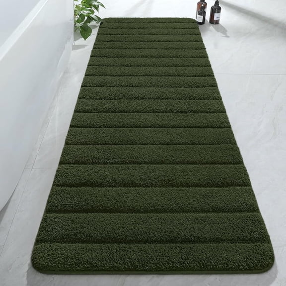 Long Bathroom Runner Rug, Thick Absorbent Microfiber Non-Slip Bath Mat with Rubber Backing, 24" X 72", Olive Green