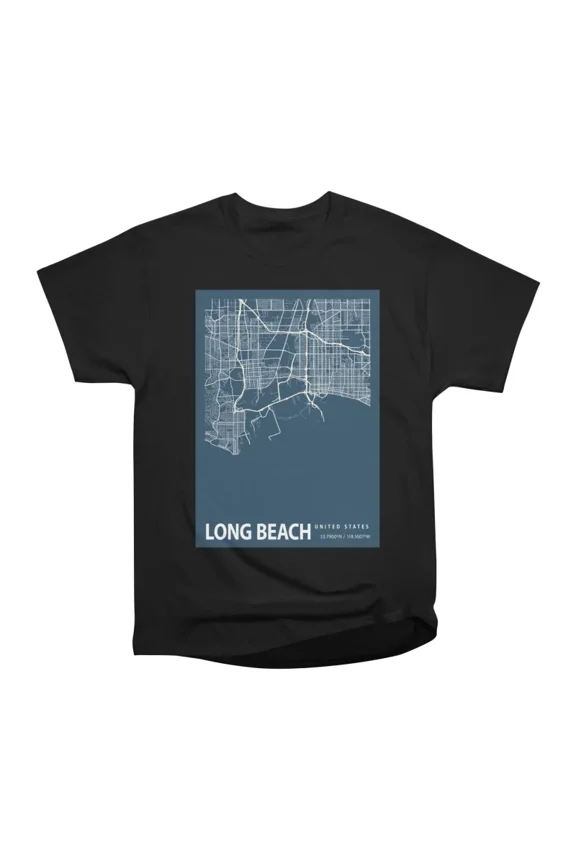 Long Beach Blueprint City Map T-Shirt Tee Gift For Him Merch For Her Apparel For Friend