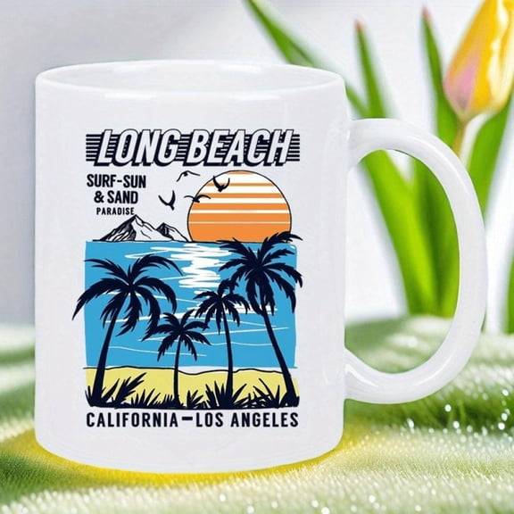 Long Beach California Ceramic Mug Surf s Up Coastal Cup with Sunset Trees Surfboards Dishwasher Beach Decor Souvenir Cup Coffee Tea or Home Decoration