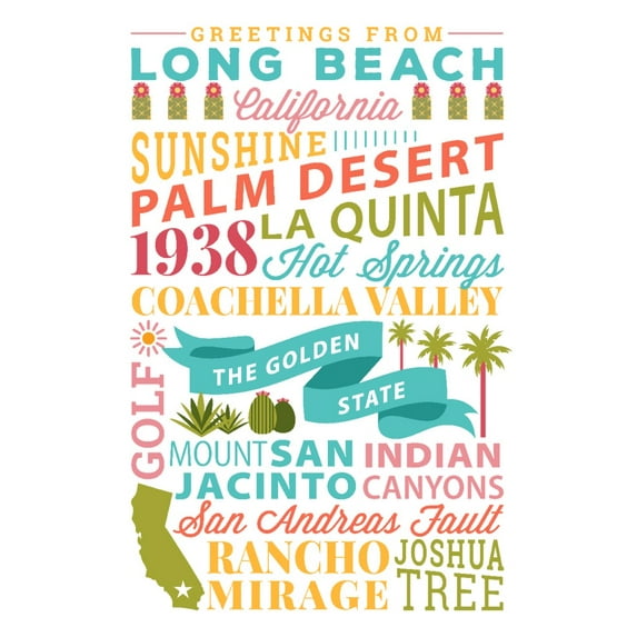 Long Beach, California, Stacked Typography (16x24 Giclee Gallery Art Print, Vivid Textured Wall Decor)