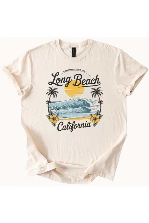 Long Beach California Surf Palm Trees Graphic T Shirt