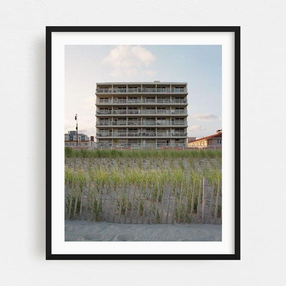 Long Beach Dunes - Long Beach New York Photography Beach House Architecture Coastal Boardwalk Beach Vintage Scenic Black Framed Wall Art Print 6 x 8 inches