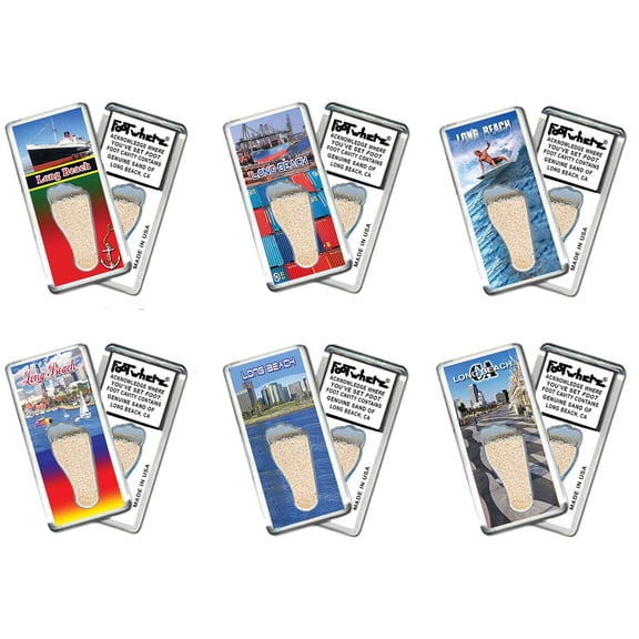 Long Beach FootWhere Souvenir Fridge Magnets. 6 Piece Set. (LB200 - Assorted)