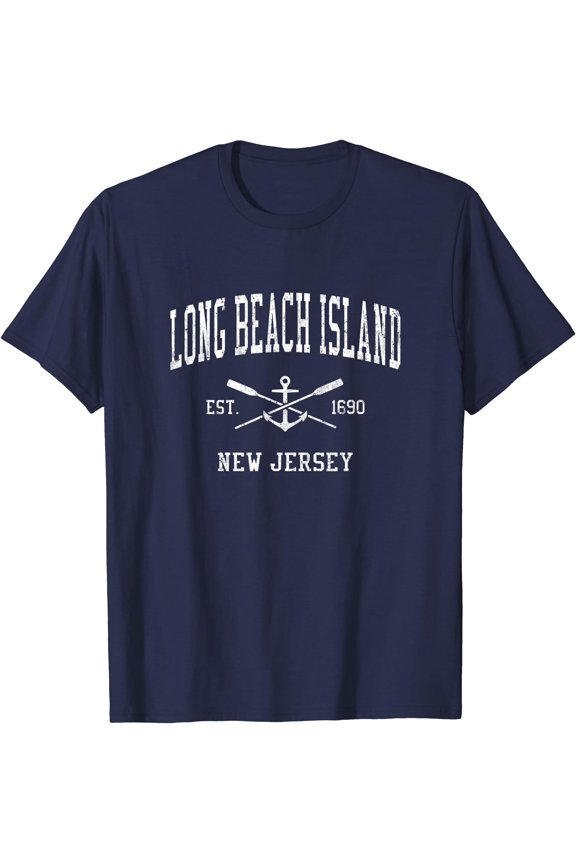 Long Beach Island NJ Vintage Crossed Oars & Boat Anchor Spor T-Shirt