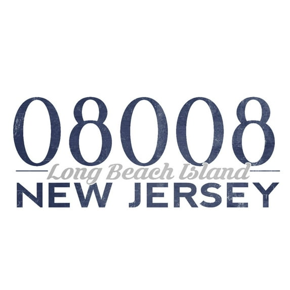 Long Beach Island, New Jersey, 08008 Zip Code (Blue) (12x18 Wall Art Poster, Room Decor)
