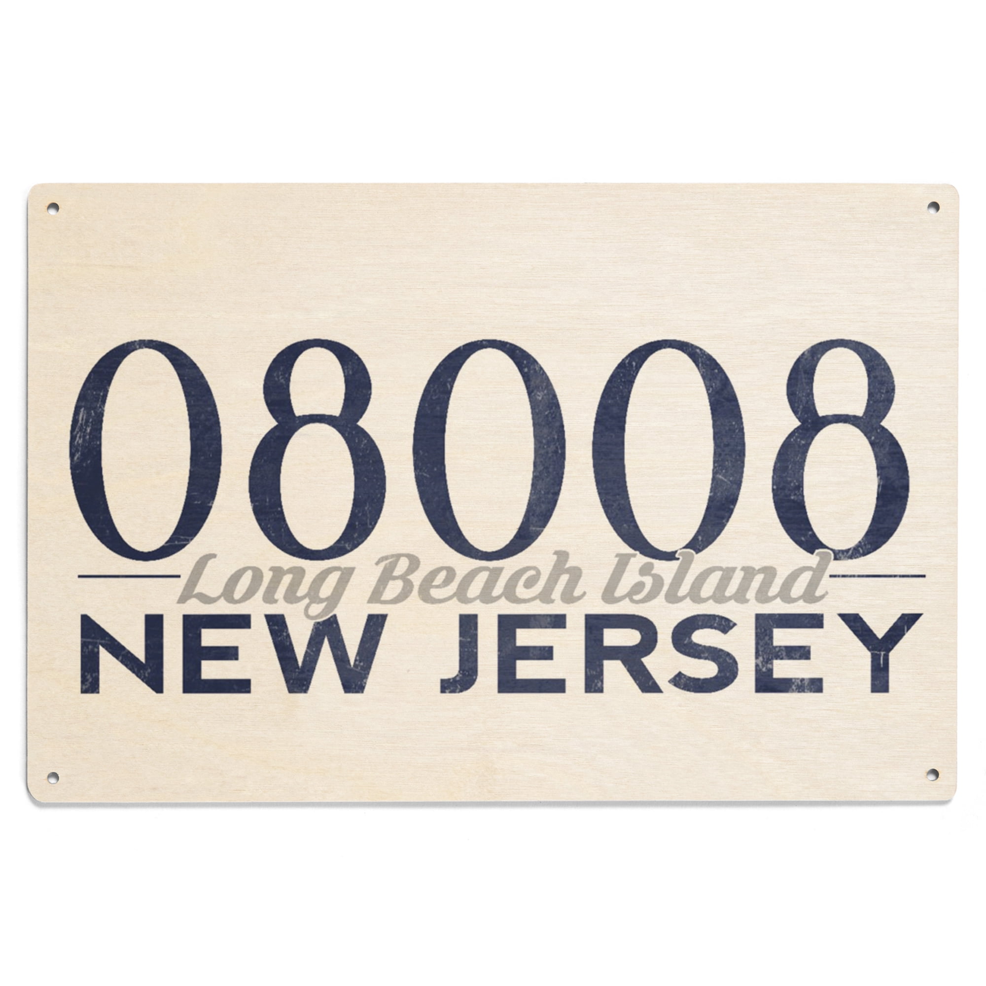 Long Beach Island, New Jersey, 08008 Zip Code (Blue) Birch Wood Wall ...