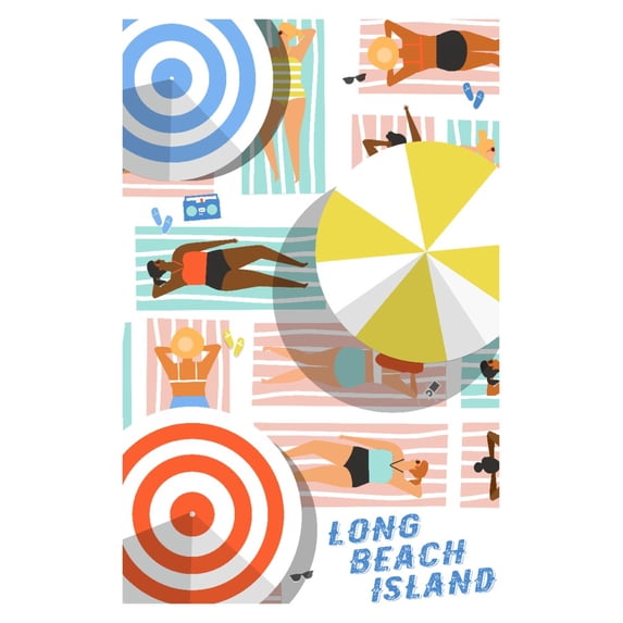 Long Beach Island, New Jersey, Aerial Beach Scene, Ladies on Towels (24x36 Giclee Gallery Art Print, Vivid Textured Wall Decor)