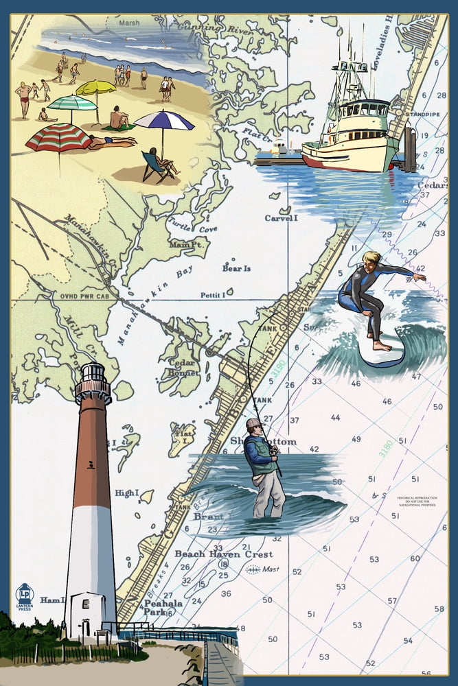 Long Beach Island, New Jersey, Nautical Chart (12x18 Wall Art Poster
