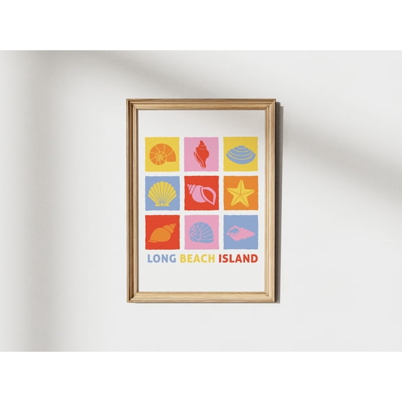 Long Beach Island Nj Shell Collage Wall Art Colorful Jersey Shore, Unframed Paper Print