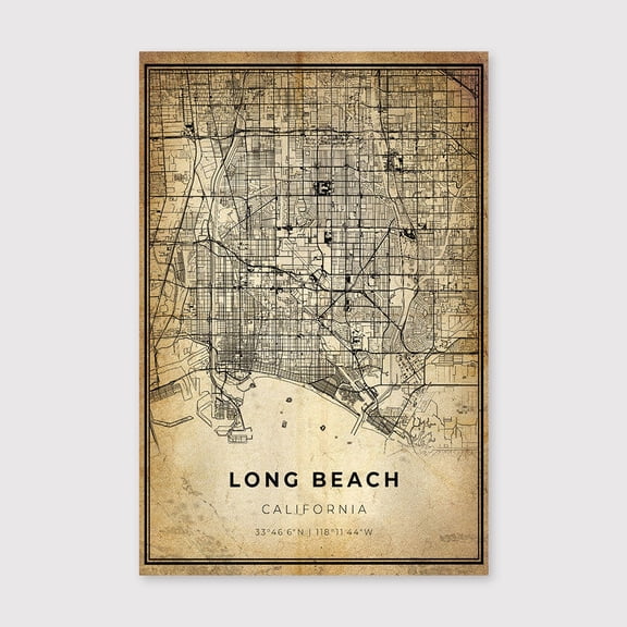 Long Beach Map Art Print: Modern Vintage Cityscapefor Living Room Bedroom Office Farmhouse Neutral Home Artwork Ready to Hang 8x12 inch