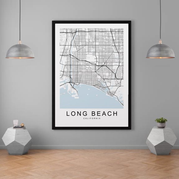 Long Beach Map California Minimalist Home Coastal Wall Art Poster , Poster Print Only