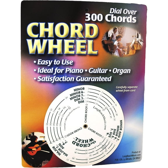 Long Beach Music Chord Wheel, Note Finder for Chords, Portable with Protective Backing