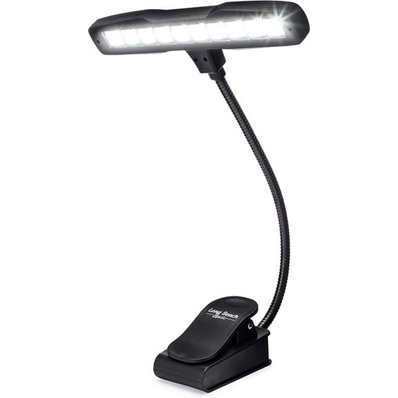 Long Beach Music Rechargeable Clip-on Music Stand Light, 10 LED, USB Cord, Wall Plug, Carry Bag