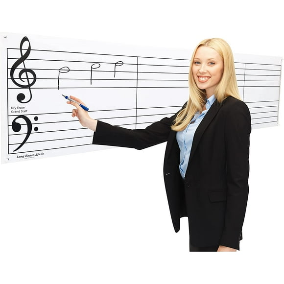 Long Beach Music Unframed Dry Erase Music Grand Staff Laminated Poster, 61" Large Size for Classroom, with Pen and Eraser