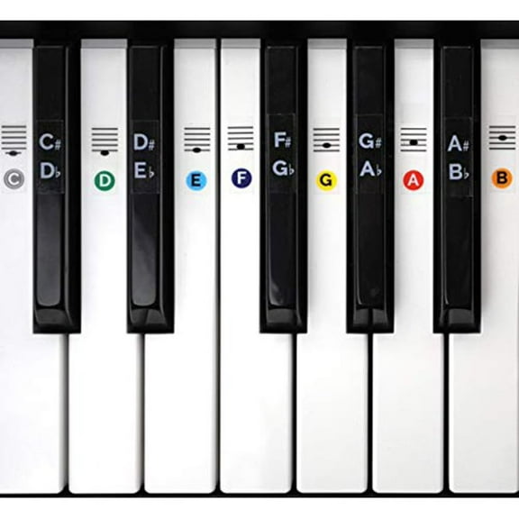 Long Beach Music Vinyl Piano Keyboard Stickers, 88 Pieces with Instructions & Applicator, Color-Coded, Removable