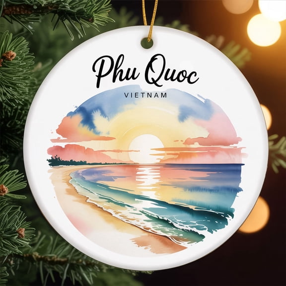 Long Beach – Phu Quoc, Kien Giang Christmas Ornament Travel Ceramic Plaque Keepsake, Christmas Tree Decor Gifts for Women Men Family Friend, 3" Round Ceramic Ornament 306OR5
