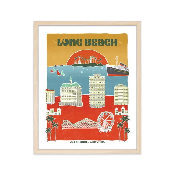 Long Beach Retro Travel Poster, California Vintage Wall Art Print, Queen Mary, Villa Riviera, Oil Islands Wall Art, Modern Wall Decor, 12x18 UNFRAMED