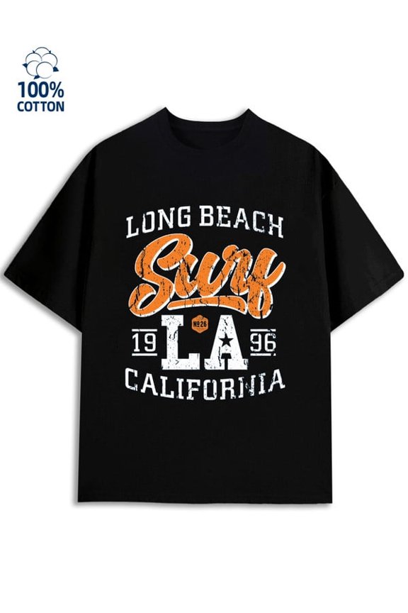 Long Beach Surf for men Los Angeles 180G Cotton black graphics 79 Trendy Unisex Shirt Graphic Tee tshirts Original Unisex Shirt Cotton tshirts Unique Design Un