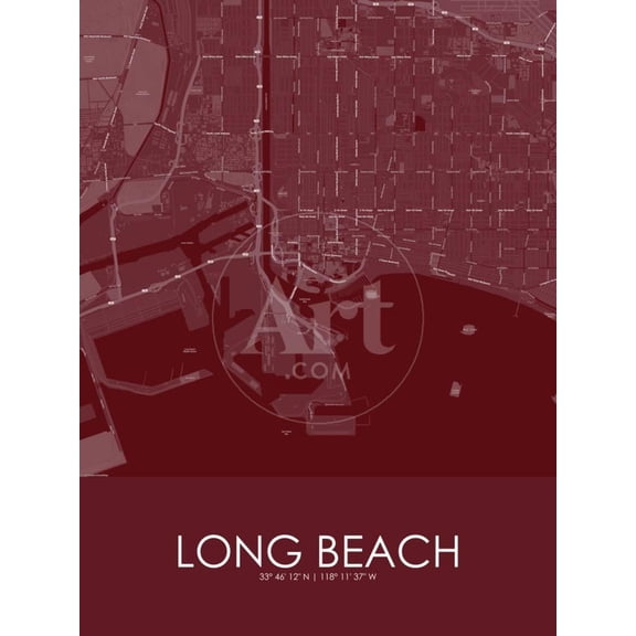 Long Beach, United States of America Red Map, Unframed Poster Wall Art Sold by Art.Com