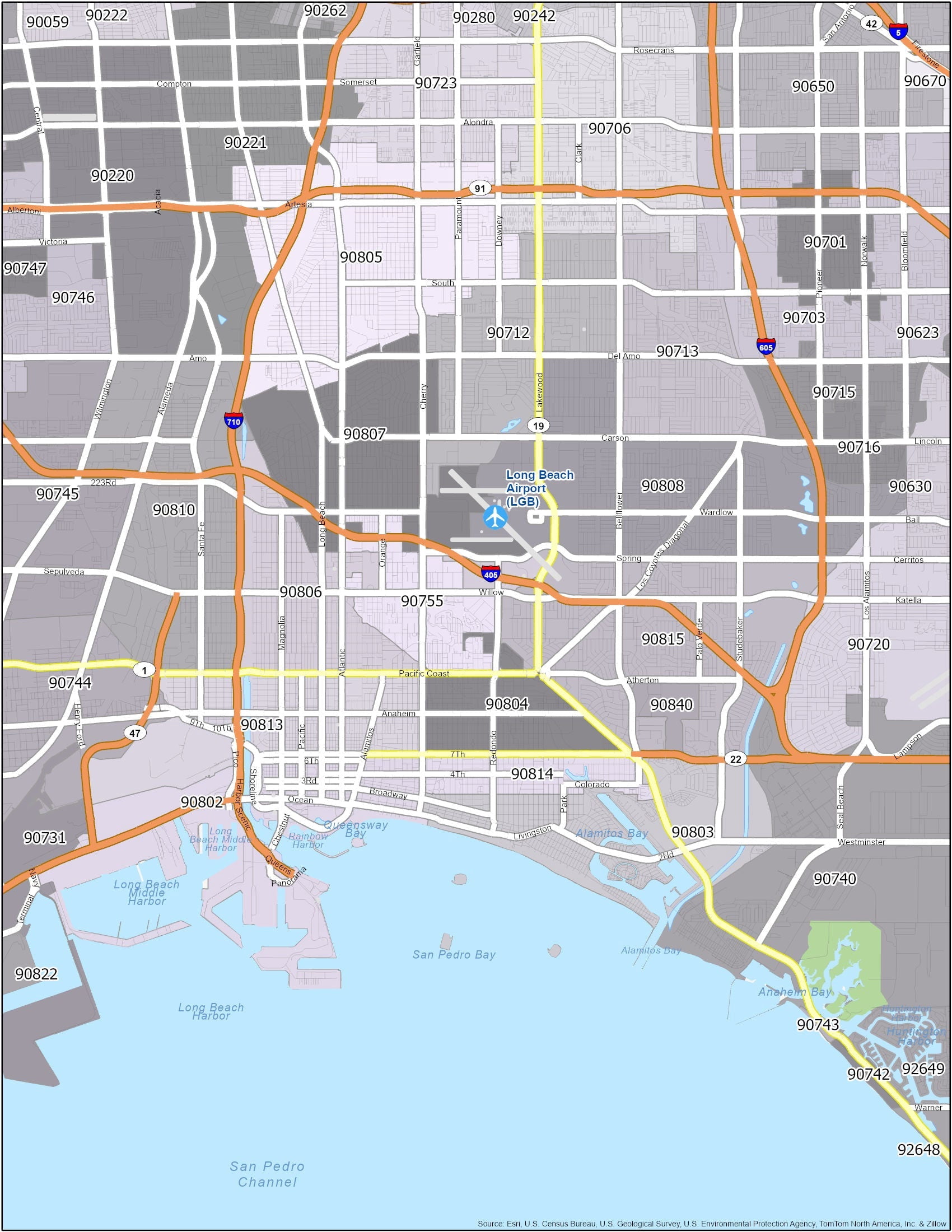 Long Beach Zip Code Map GLOSSY POSTER PICTURE PHOTO PRINT BANNER ...