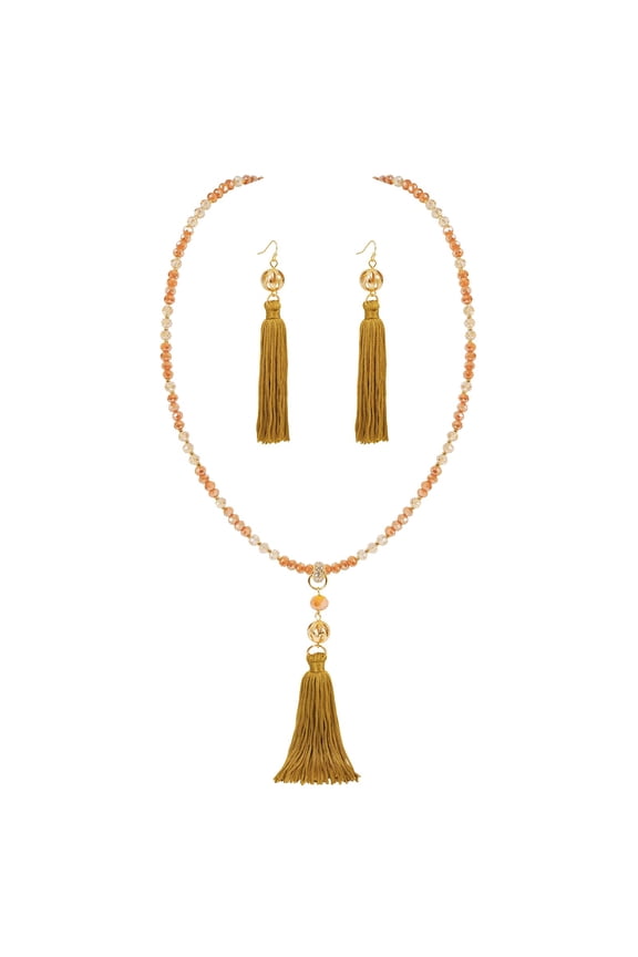 Long Beaded Strand Necklace with Tassel for Women Fashion Jewelry White, 33 inches