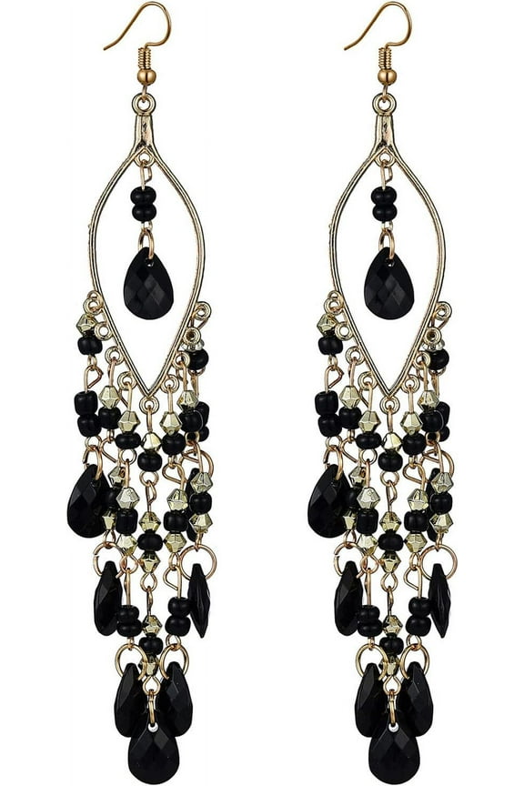 Long Beaded Tassel Earrings Bohemia Native Tassel Drop Earrings Handmade Seed Bead Tribal Dangle Earrings Boho Multicolor Crystal Beaded Tassel Earrings For Women