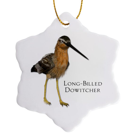 3drose, Long-billed Dowitcher Shorebird, 3 inch Snowflake Porcelain Ornament