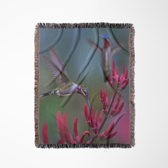 Long-Billed Starthroat Hummingbird, Yerette, Trinidad. , Woven Blanket