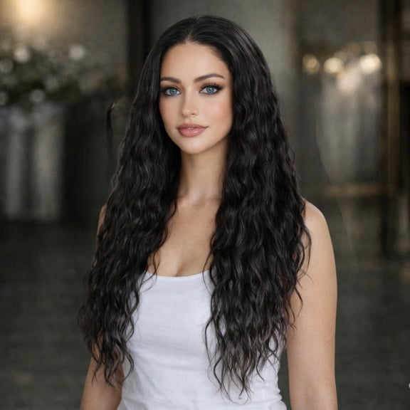 Long Black Curly Wig, Lace Front, 30 Inches, Heat Resistant, Deep Body Wave