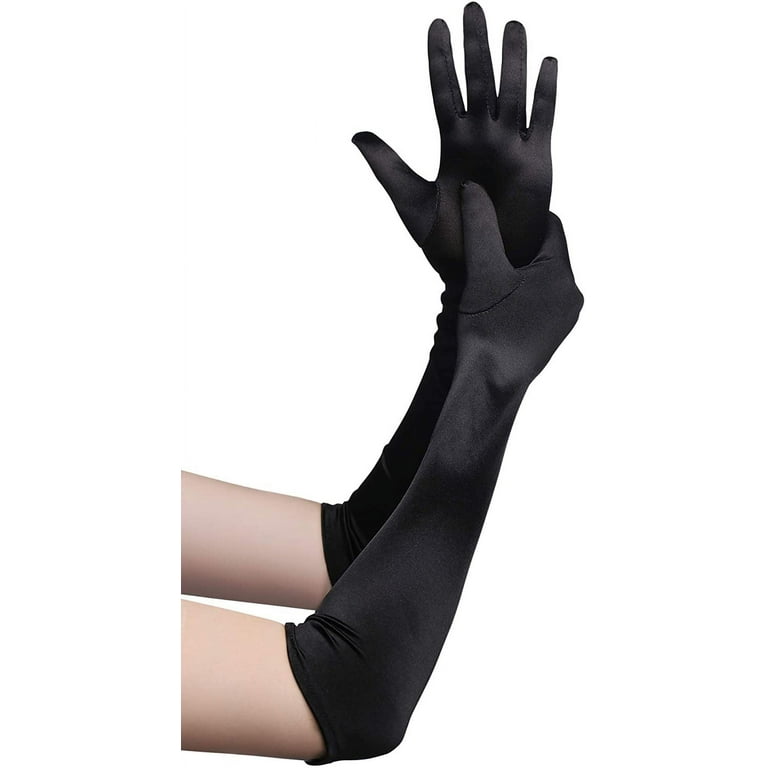 Black Gloves Women Formal 1920s Style Satin Opera Gloves - Elbow Length (20.5") For Costumes & Formal Events Regency Dresses For Women