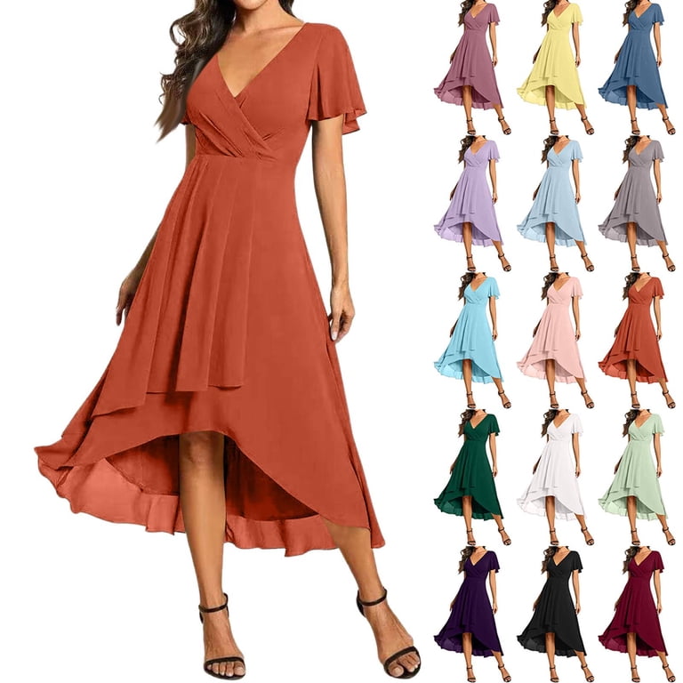 Long Black Formal Dresses for Women Gowns Evening Party Cocktail Dress Split Elegant V Neck Wrap Ruffle Wedding Guest Dresses Saffron 2XL