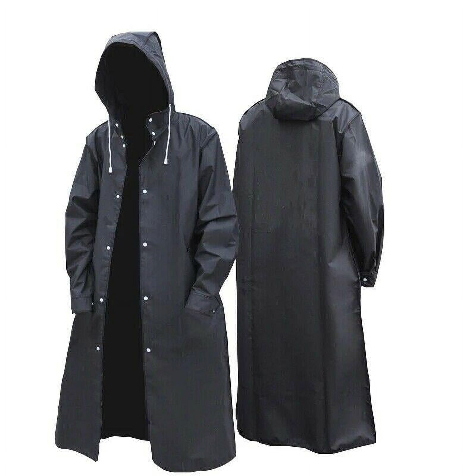 Long Black Raincoat Men Women Trench Coat Hooded Jacket Rain Waterproof ...