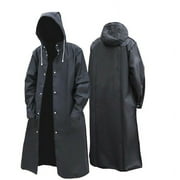 Long Black Raincoat Men Women Trench Coat Hooded Jacket Rain Waterproof Rainwear