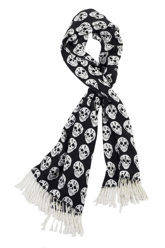 Long Black and White Skull Shawl by Ganz