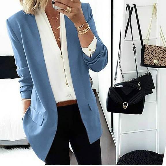 Long Blazer for Women Lapel Collar Open Front Blazer Jacket Solid Color Long Sleeve Outwears Business Work Coat