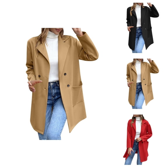 Long Blazers for Women 2025 Long Sleeve Double Notch Lapel Collared Business Casual Work Office Jacket