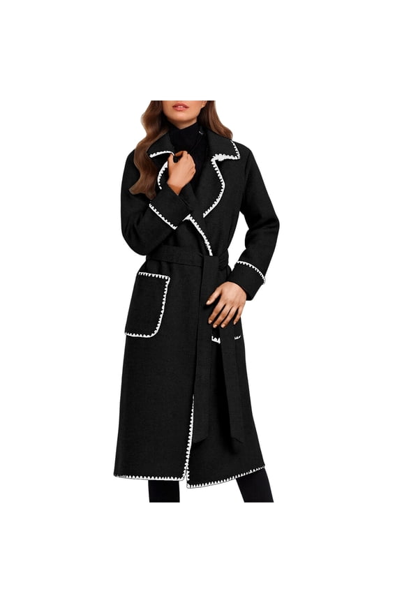 Long Blend Coat With Belt Warm Winter Trench Overcoat For Ladies Fashion Double Lapel Outerwear Jacket winter clothing for women