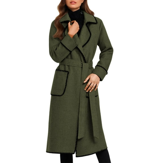 Long Blend Coat With Belt Warm Winter Trench Overcoat For Ladies Fashion Double Lapel Outerwear Jacket winter clothing for women