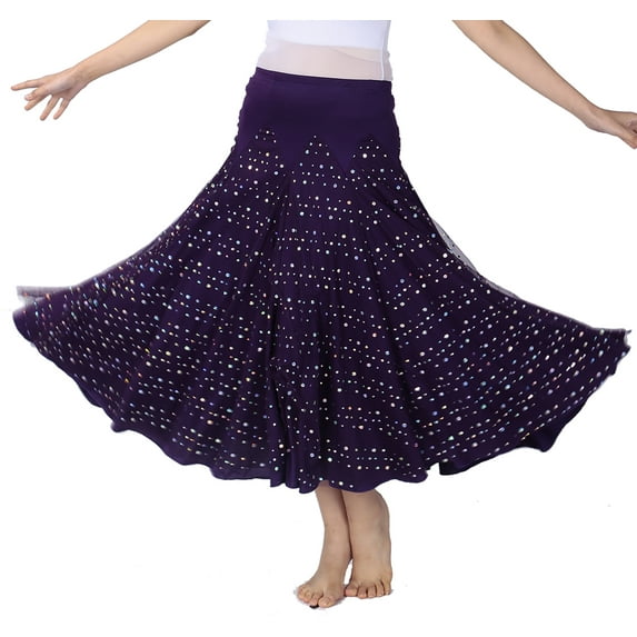 Long Bling Flowy Waltz Flamenco Ballroom Dance Practice Performance Skirt Outfit