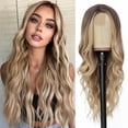 thumbnail image 1 of Long Blonde Wavy Wig for Women - Natural Looking Synthetic Lace Wig Middle Part Curly 26 Inch High Temperature Fiber Hair for Daily and Party Use, 1 of 8