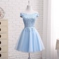 thumbnail image 1 of Long Blue Bridesmaid Sisters Dress One-shoulder Evening Dress, 1 of 6
