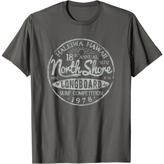 Long Board North Shore Surf Vintage Hawaii Beach Unisex T-Shirt for Men Women,Charcoal Color,Size YS