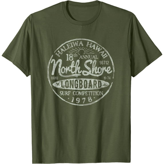 Long Board North Shore Surf Vintage Hawaii Beach Unisex T-Shirt for Men Women,Military Green Color,Size 2XL