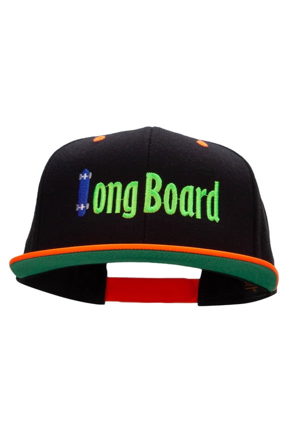 Long Board Riding Embroidered Wool Blend Classic Snapback - Black Orange OSFM