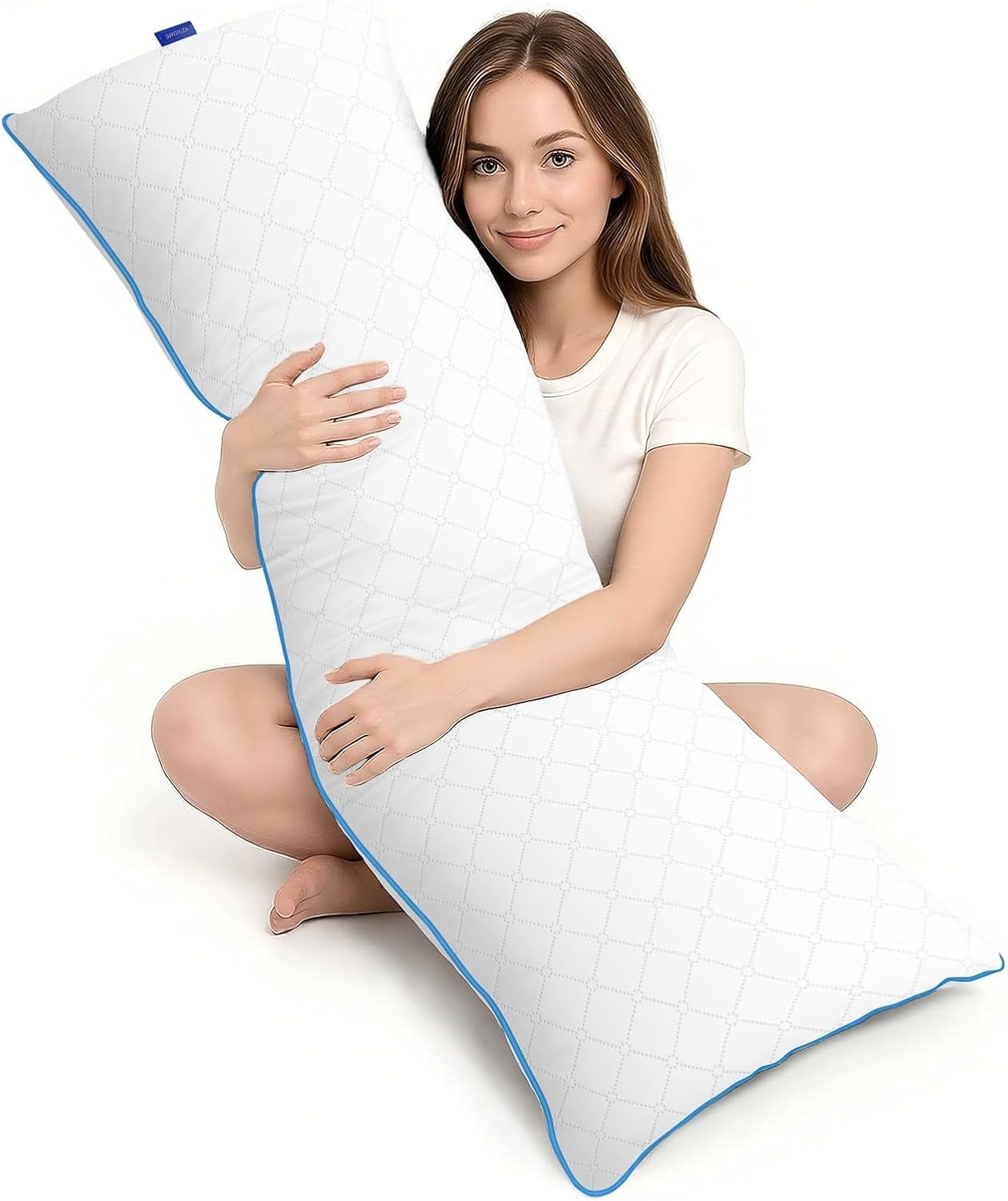 Long Body Pillow for Adults - Firm Insert with Shredded White Memory Foam, Adjustable Height, Soft Support Side Sleeping, Pregnant Women, Washable (White, 20x54 Inch)