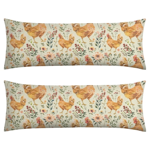 Long Body Pillow Case 20x54 - Breathable Chicken Coop Design with Hidden Zipper (Vintage Hen & Egg Illustration)