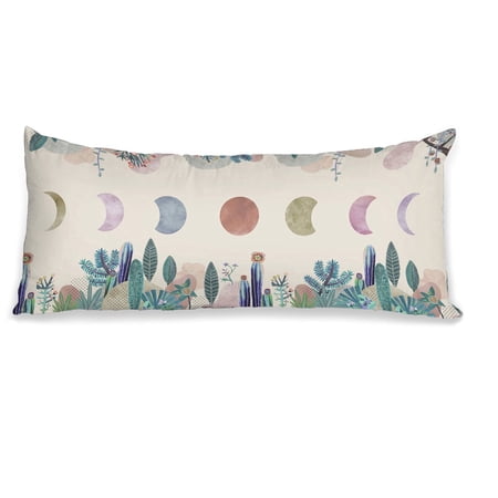 Long Body Pillow Cover 20x54 in, Colored Moon Print, Hidden Zipper Body Pillowcase