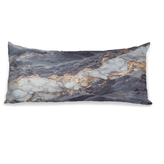 Long Body Pillow Cover 20x54 in, Gilded Grey Marble Print, Hidden Zipper Body Pillowcase