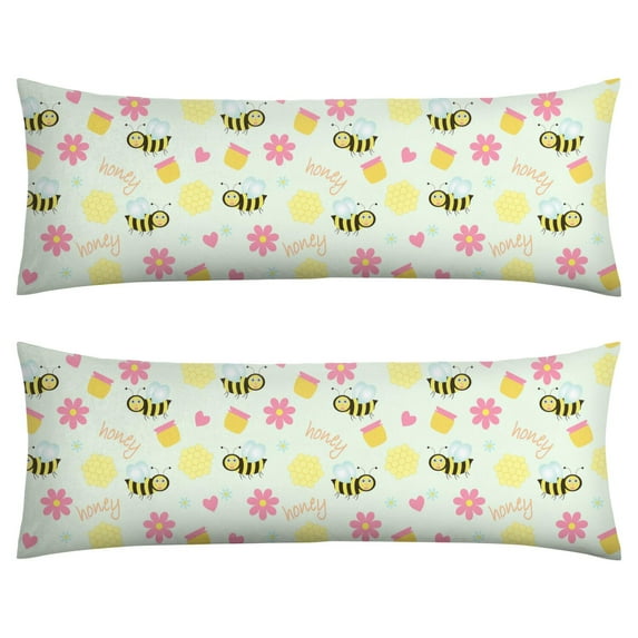 Long Body Pillow Cover - Soft & Breathable, Hidden Zipper, 20"x54", Cute Bee & Honeycomb Print - Perfect Gift for Bee Lovers, Side Sleepers, Pregnancy Support, Nature-Themed Decor