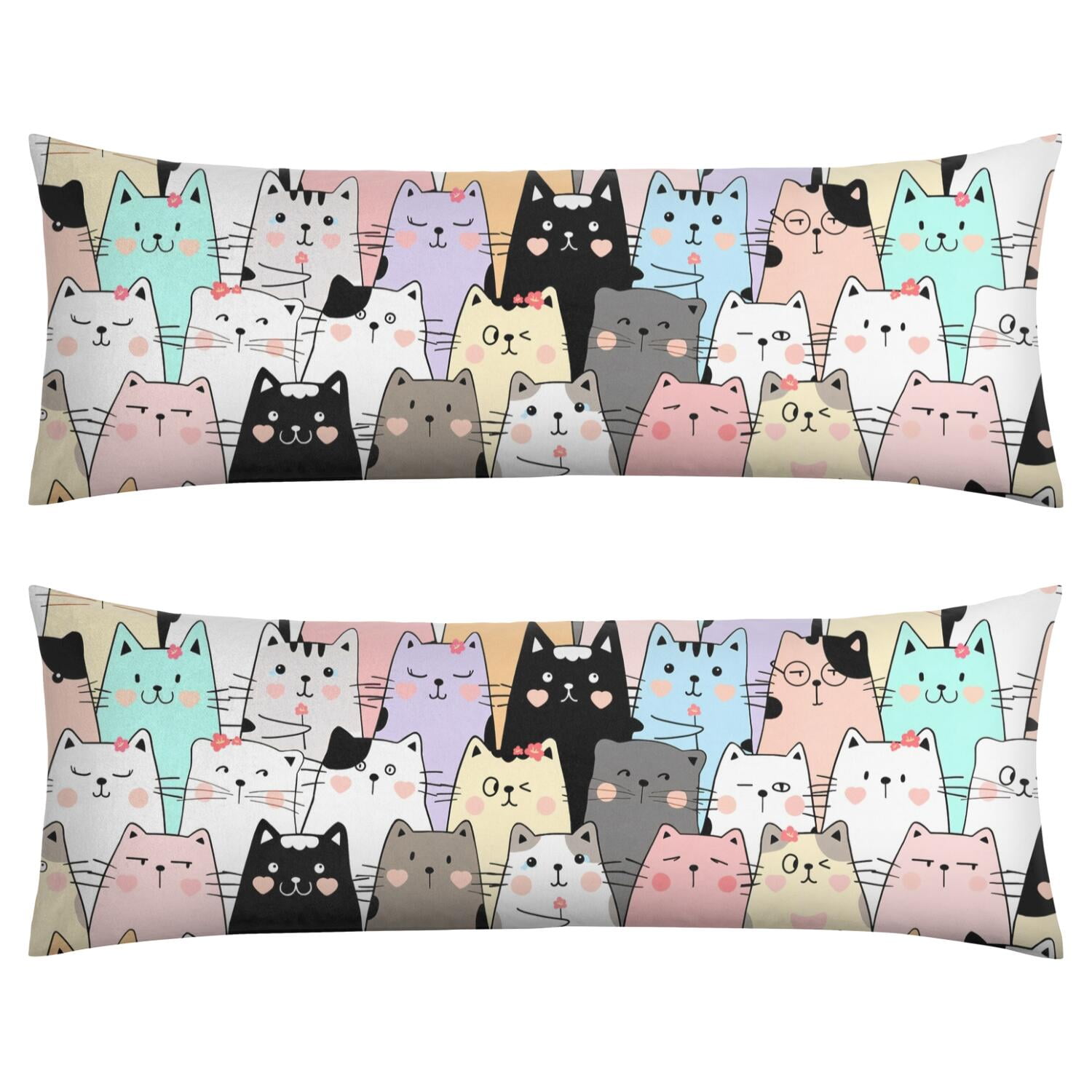 Long Body Pillow Cover – Soft & Breathable, Hidden Zipper, 20"x54", Cute Cat & Paw Print – Perfect Gift for Cat Lovers, Side Sleepers, Pregnancy Support, Pet-Themed Decor